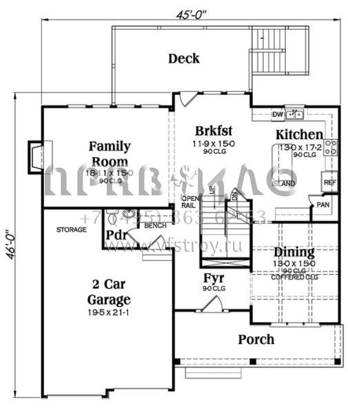 Проект двухэтажного дома с гаражом на две машины в американском стиле S5-255 (009-00233)