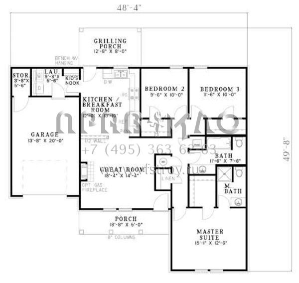 Проект одноэтажного дома с гаражом на одну машину в стиле Ранчо S5-117 (110-00470)