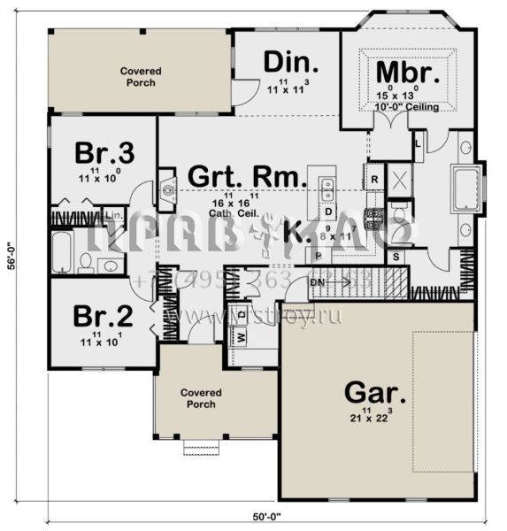Проект одноэтажного дома с гаражом на две машины в стиле Ранчо S5-144 (963-00050)