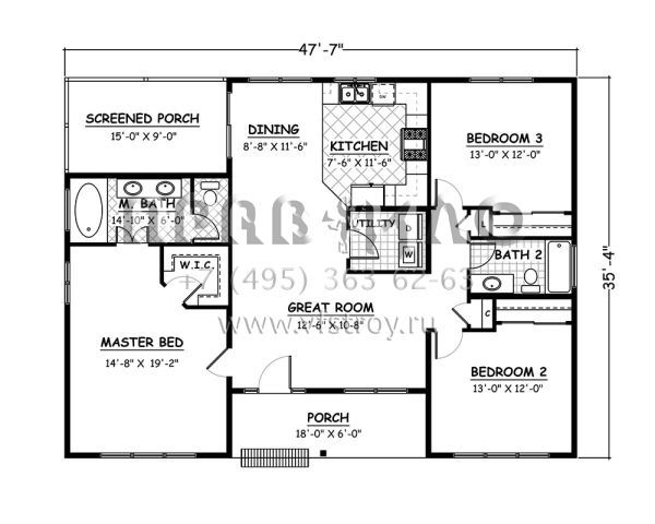 Проект одноэтажного дома без гаража в стиле Ранчо S5-134 (526-00030)