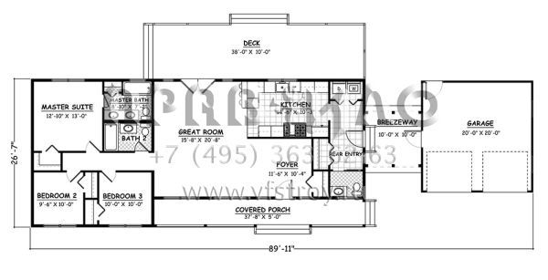 Проект одноэтажного дома с гаражом на две машины в стиле Ранчо S5-130 (526-00050)