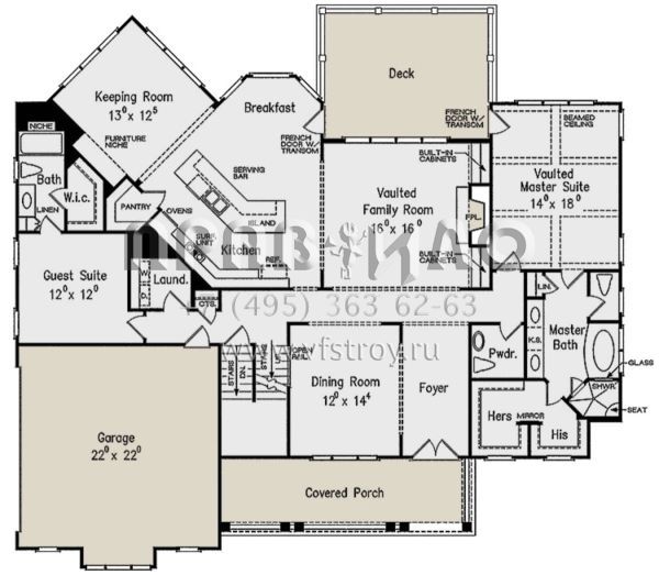 Проект двухэтажного дома с гаражом на две машины в стиле Ранчо S5-309 (8594-00287)