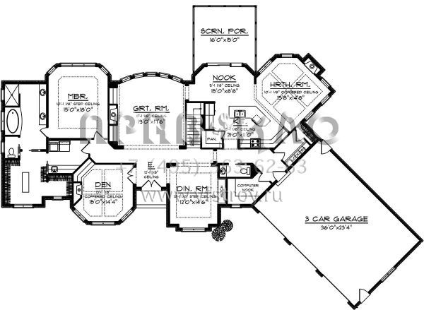 Проект одноэтажного дома с гаражом на три и более машин в стиле Ранчо S5-407 (1020-00021)