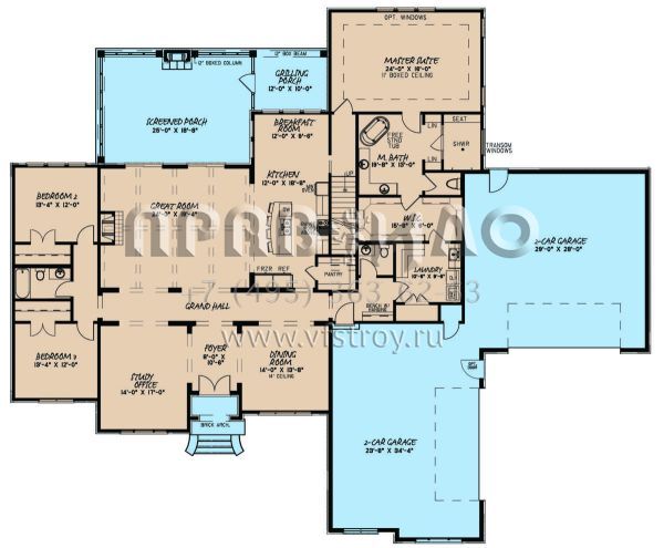 Проект одноэтажного дома с гаражом на три и более машин в английском стиле S5-304 (8318-00164)
