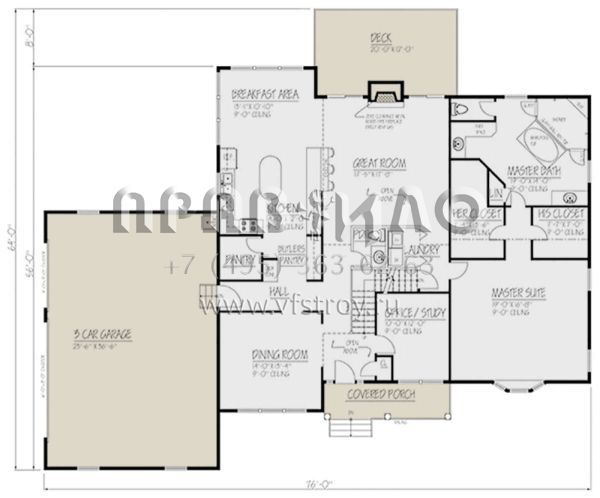 Проект двухэтажного дома с гаражом на три и более машин в стиле Ранчо S5-331 (1754-00032)