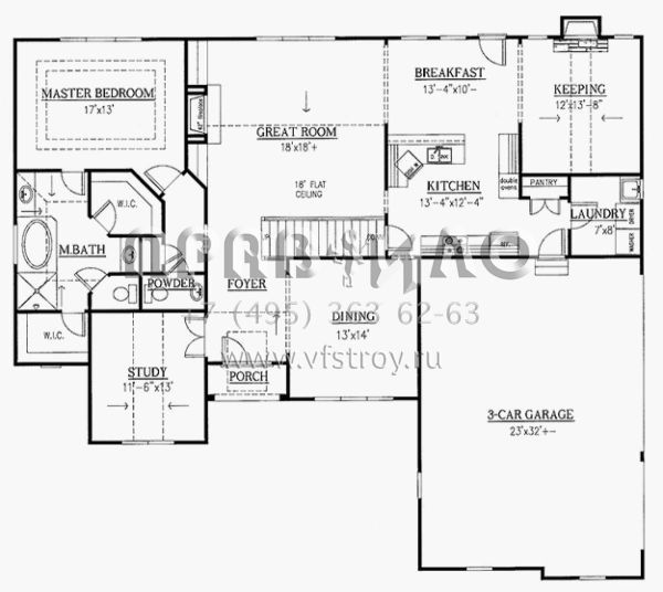 Проект двухэтажного дома с гаражом на три и более машин в стиле Ранчо S5-281 (286-00017)