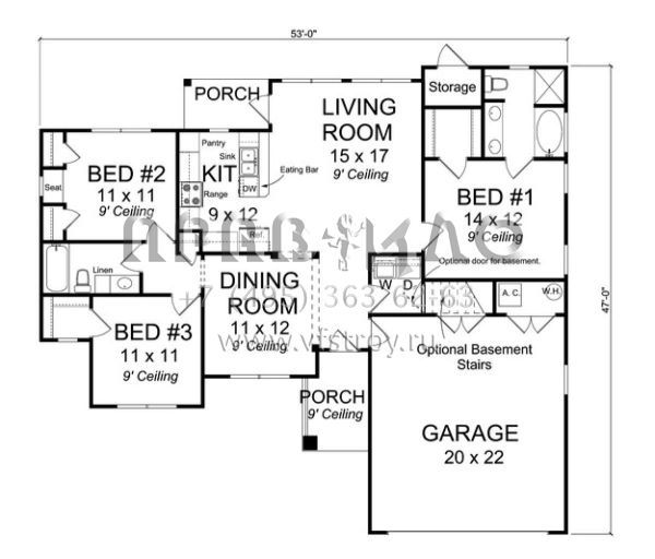 Проект одноэтажного дома с гаражом на две машины в стиле Ранчо S5-120 (4848-00035)
