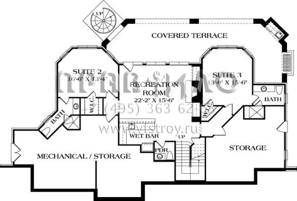 Проект одноэтажного дома с гаражом на три и более машин в стиле Ранчо S5-349 (3323-00625)