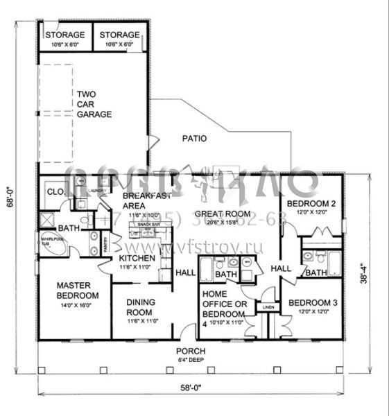 Проект одноэтажного дома с гаражом на две машины в стиле Ранчо S5-172 (1776-00041)