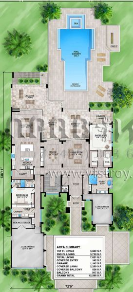 Проект двухэтажного дома с гаражом на три и более машин в современном стиле S5-708 (5565-00044)