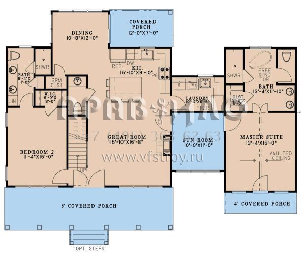 Проект двухэтажного дома без гаража в стиле Ранчо S5-164 (8318-00375)