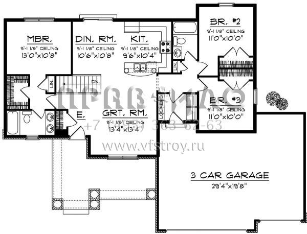 Проект одноэтажного дома с гаражом на три и более машин в стиле Ранчо S5-119 (1020-00162)
