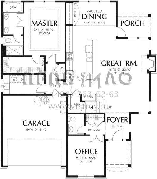 Проект двухэтажного дома с гаражом на две машины в стиле Ранчо S5-193 (2559-00376)