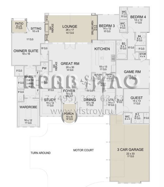 Проект одноэтажного дома с гаражом на три и более машин в прибрежном стиле S5-369 (5445-00515)