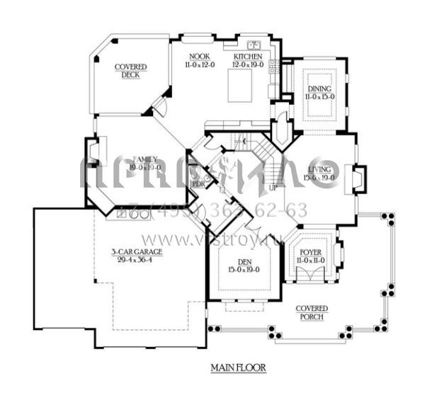 Проект двухэтажного дома с гаражом на три и более машин в стиле Ранчо S5-412 (341-00256)