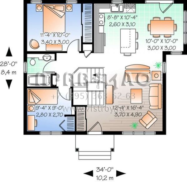 Проект одноэтажного дома без гаража в стиле Ранчо S5-82 (034-00622)