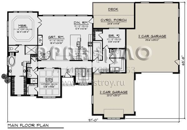 Проект одноэтажного дома с гаражом на три и более машин в стиле Райт S5-253 (1020-00338)