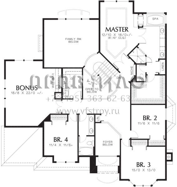 Проект двухэтажного дома с гаражом на три и более машин в стиле Ранчо S5-335 (2559-00513)