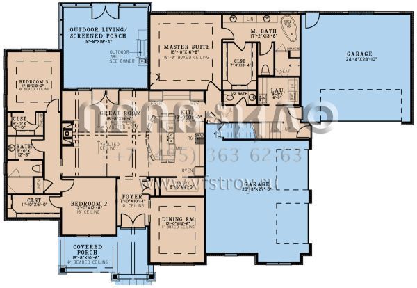 Проект одноэтажного дома с гаражом на три и более машин в американском стиле S5-217 (8318-00324)