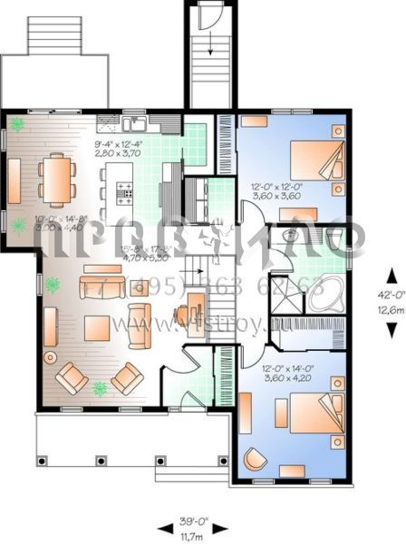 Проект одноэтажного дома без гаража в английском стиле S5-127 (034-01005)