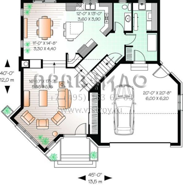 Проект одноэтажного дома с гаражом на две машины в английском стиле S5-170 (034-00754)