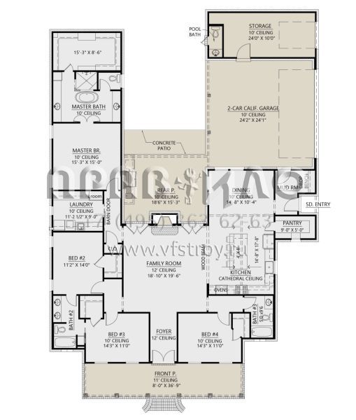 Проект одноэтажного дома с гаражом на две машины в стиле Ранчо S5-248 (4534-00081)