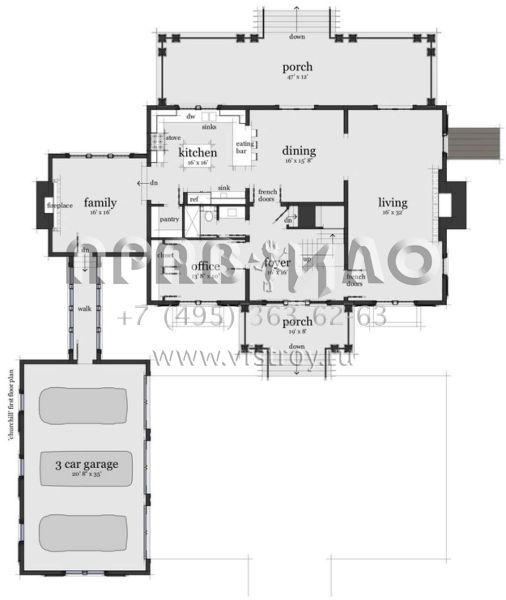 Проект двухэтажного дома с гаражом на две машины в стиле Особняк S5-346 (028-00088)
