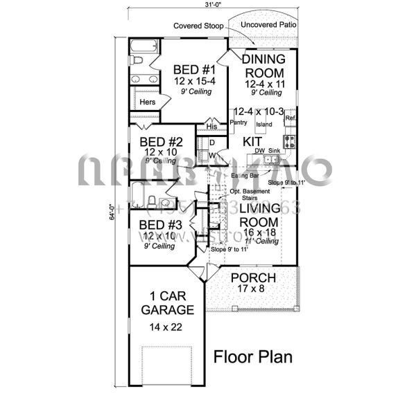 Проект одноэтажного дома с гаражом на одну машину в стиле Ранчо S5-119 (4848-00351)