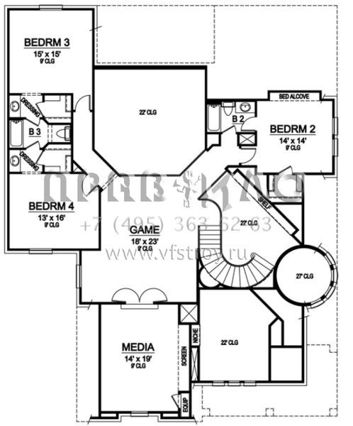 Проект двухэтажного дома с гаражом на три и более машин в стиле Ранчо S5-459 (5445-00088)