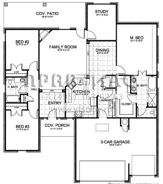 Проект одноэтажного дома с гаражом на три и более машин в стиле Ранчо S5-185 (677-00001)