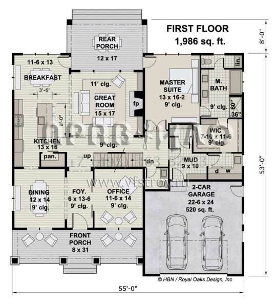 Проект двухэтажного дома с гаражом на две машины в американском стиле S5-325 (098-00375)