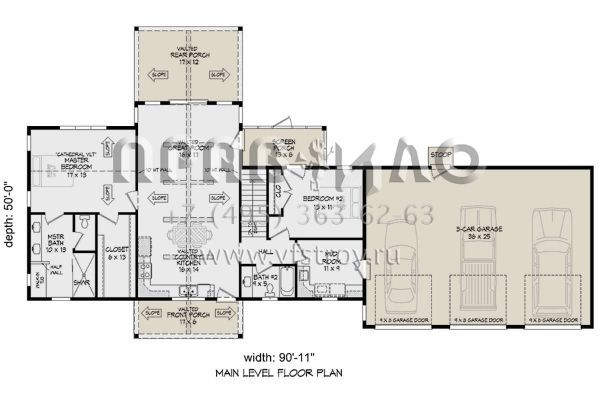 Проект одноэтажного дома с гаражом на три и более машин в стиле Шале S5-136 (940-00724)