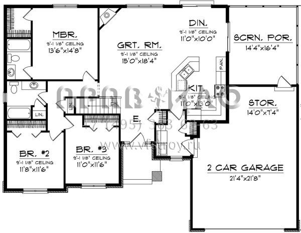 Проект одноэтажного дома с гаражом на две машины в стиле Ранчо S5-141 (1020-00255)