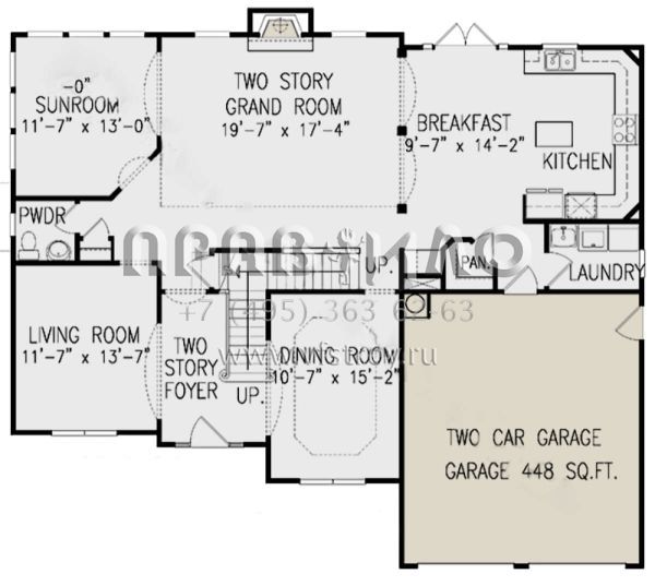 Проект двухэтажного дома с гаражом на две машины в стиле Ранчо S5-266 (699-00330)