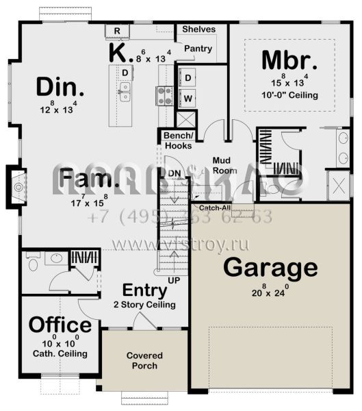 Проект двухэтажного дома с гаражом на две машины в стиле Ранчо S5-194 (963-00702)