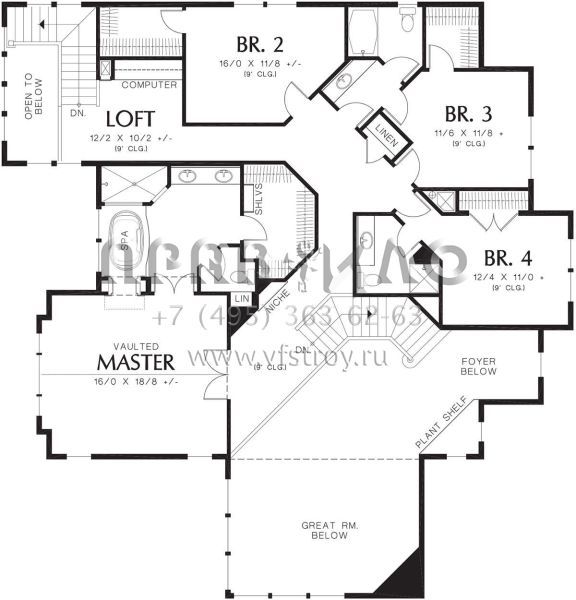 Проект двухэтажного дома с гаражом на три и более машин в американском стиле S5-417 (2559-00594)