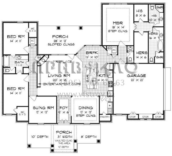 Проект одноэтажного дома с гаражом на две машины в американском стиле S5-218 (048-00242)