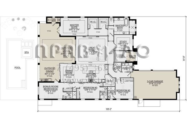 Проект одноэтажного дома с гаражом на три и более машин в современном стиле S5-317 (5565-00054)