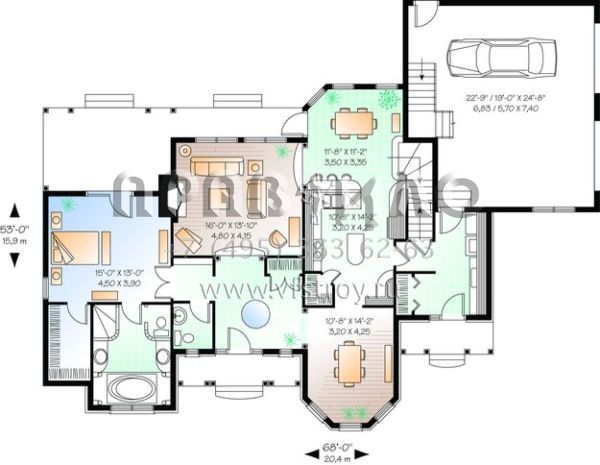 Проект двухэтажного дома с гаражом на две машины в стиле Ранчо S5-210 (034-00388)