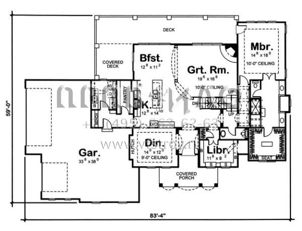 Проект двухэтажного дома с гаражом на три и более машин в прибрежном стиле S5-313 (963-00040)