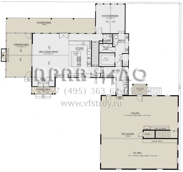 Проект одноэтажного дома с гаражом на три и более машин в стиле Ранчо S5-278 (286-00094)