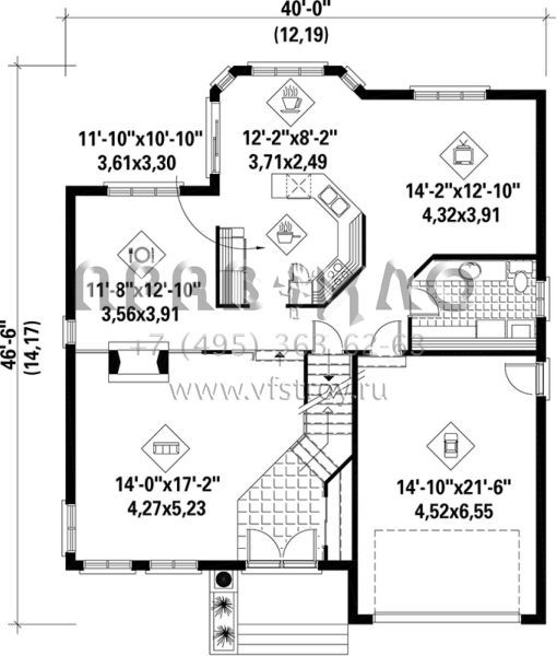 Проект двухэтажного дома с гаражом на одну машину в стиле Ранчо S5-238 (6146-00078)