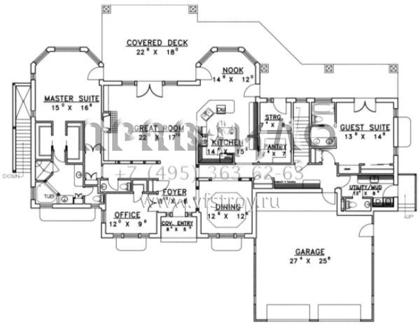 Проект одноэтажного дома с гаражом на две машины в скандинавском стиле S5-526 (039-00181)