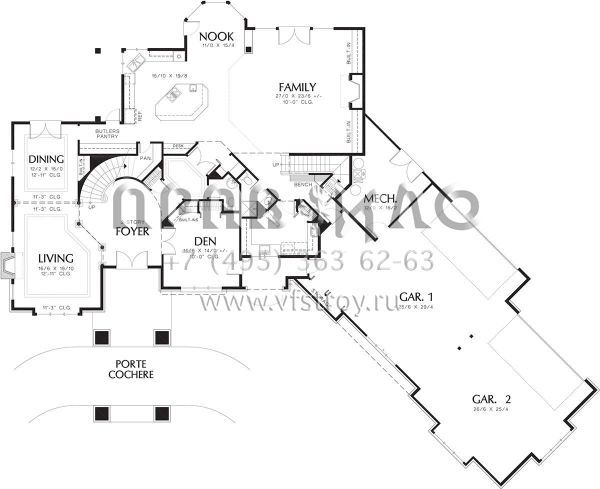 Проект двухэтажного дома с гаражом на три и более машин в американском стиле S5-480 (2559-00572)