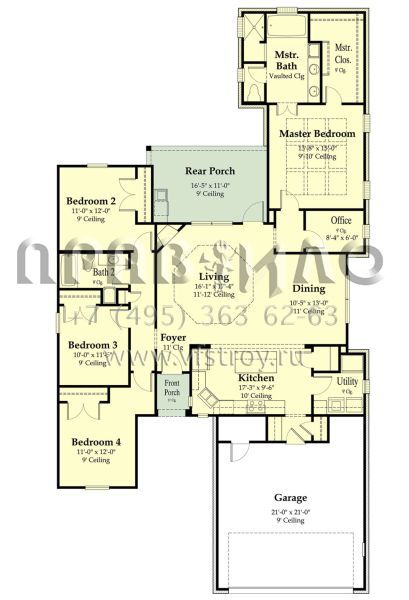 Проект одноэтажного дома с гаражом на две машины в стиле Ранчо S5-184 (7516-00027)