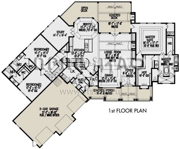 Проект одноэтажного дома с гаражом на три и более машин в американском стиле S5-291 (699-00093)