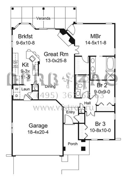 Проект одноэтажного дома с гаражом на две машины в стиле Ранчо S5-121 (5633-00305)
