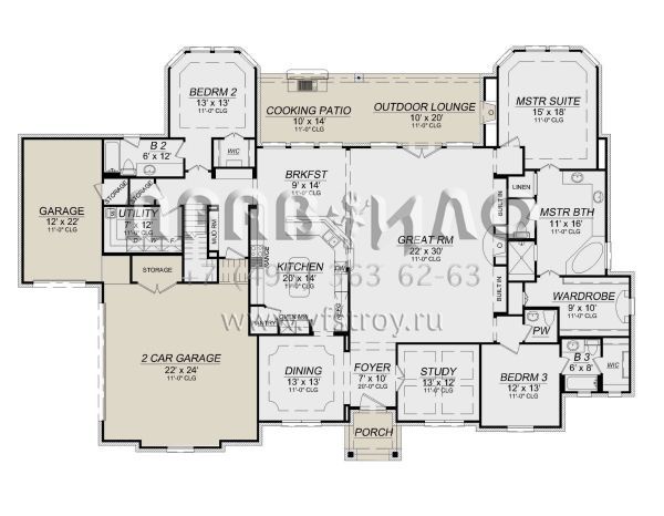 Проект двухэтажного дома с гаражом на три и более машин в английском стиле S5-389 (5445-00502)