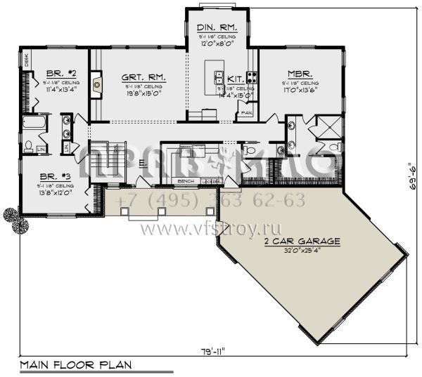 Проект одноэтажного дома с гаражом на две машины в современном стиле S5-200 (1020-00334)