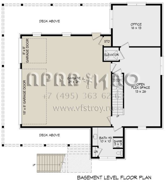 Проект двухэтажного дома с гаражом на три и более машин в стиле Ранчо S5-288 (940-00772)